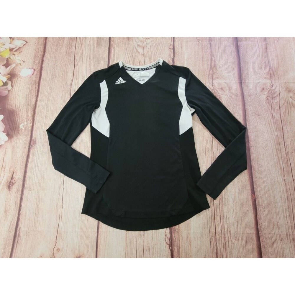 Adidas Mens Pull Over Long Sleeve V Neck Athletic T-Shirt Black Size S
